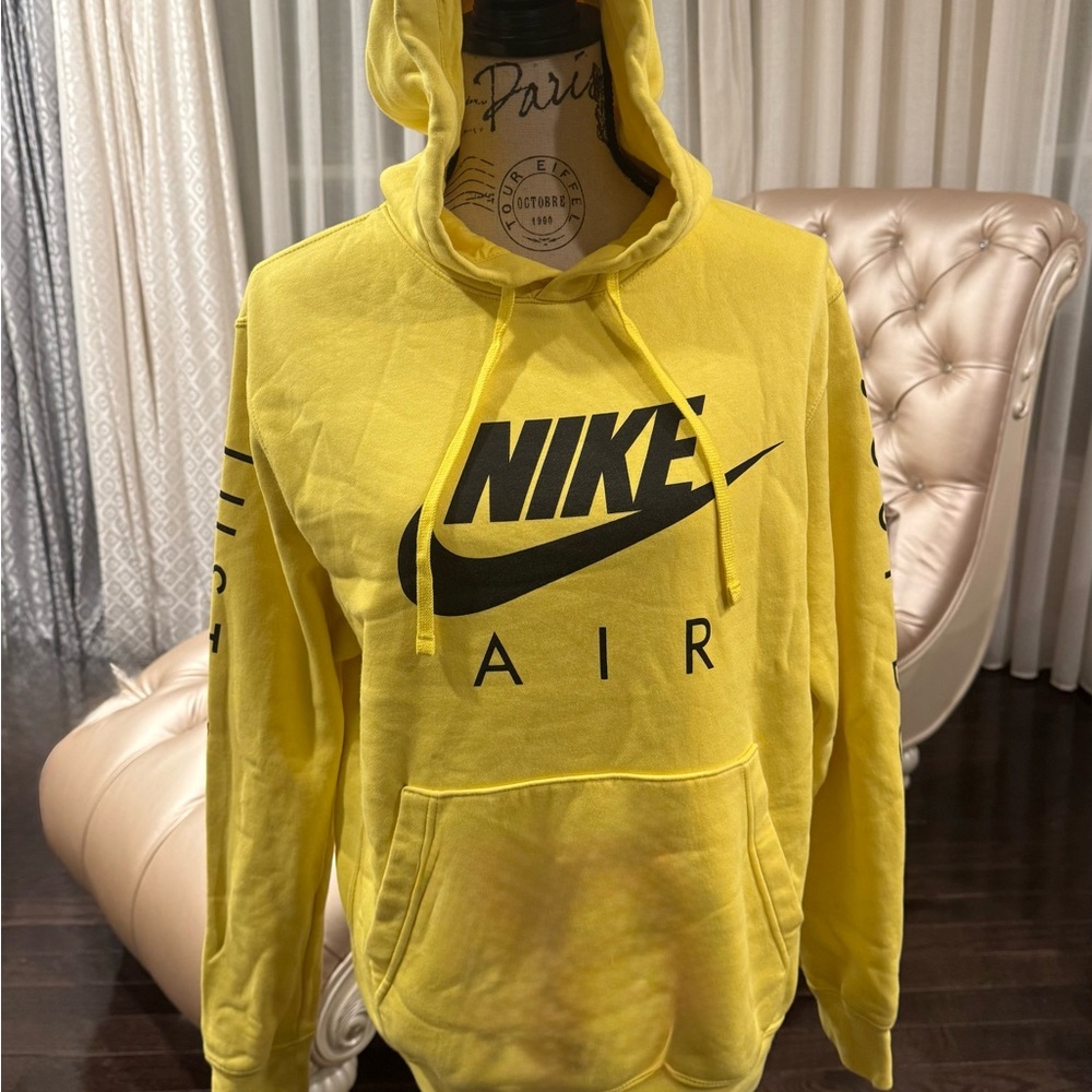 Nike Men's Yellow Hoodie with Black Logo